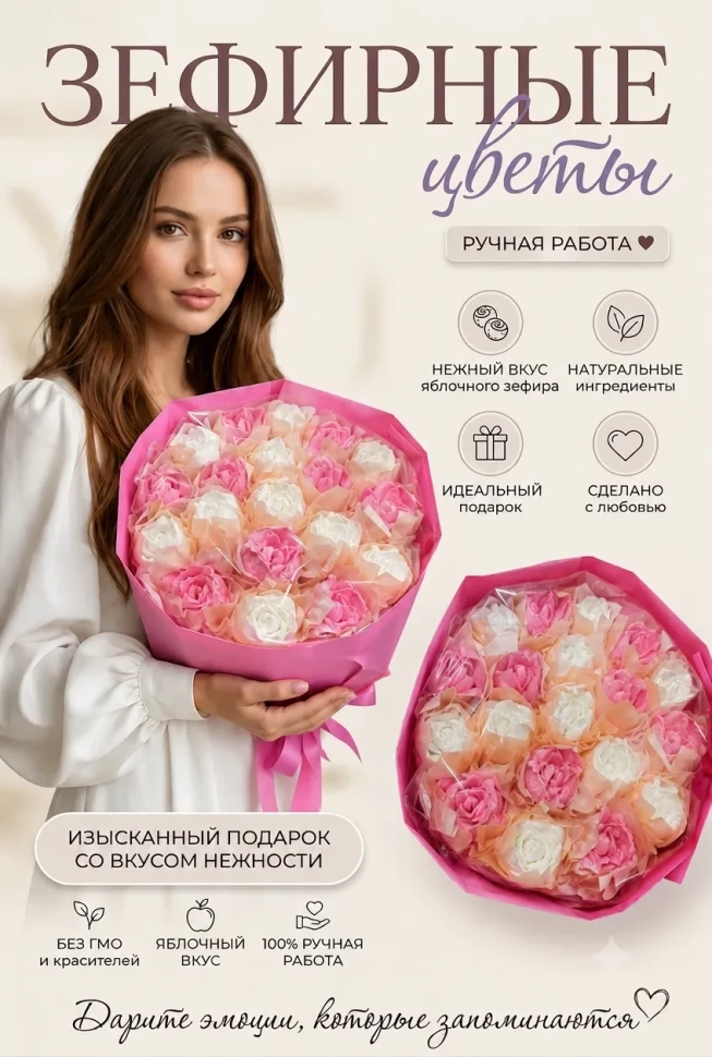  Букет Зефирный Размер XL бело-розовый,350г в Мончегорске