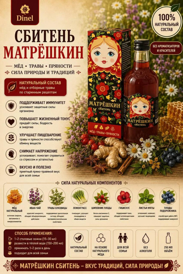 №3 Сбитень Матрёшкин, 250мл  в Мончегорске