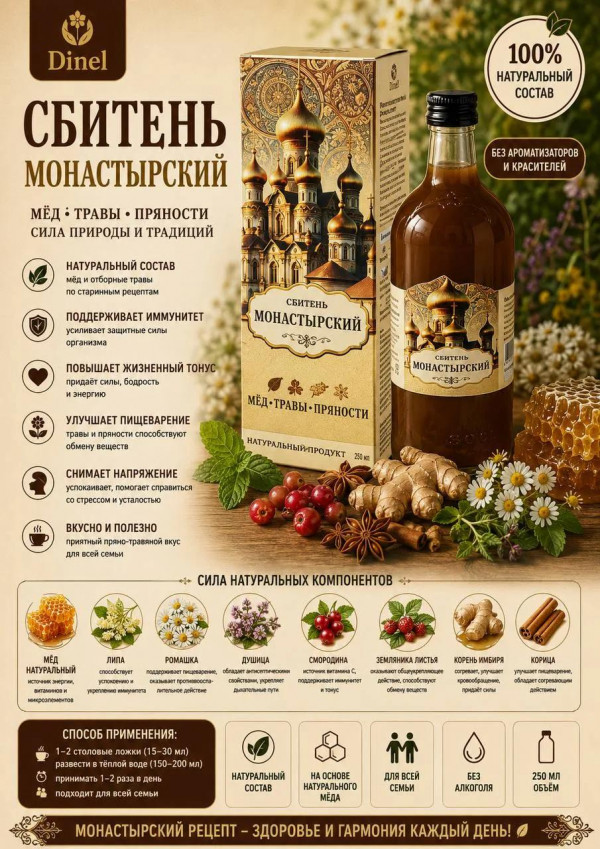 №3 Сбитень Монастырский, 250мл  в Мончегорске